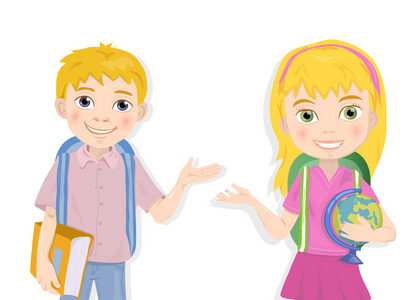 可爱的男生和女生问候的肖像照片