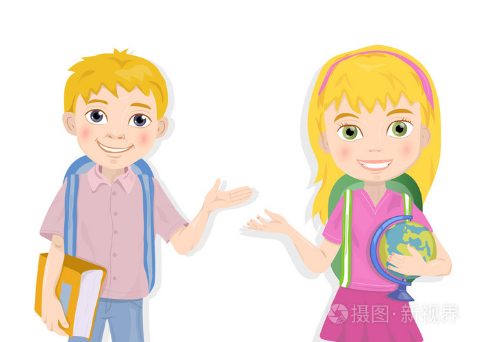 可爱的男生和女生问候的肖像