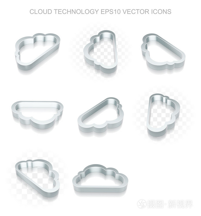 云计算图标集不同的金属云视图