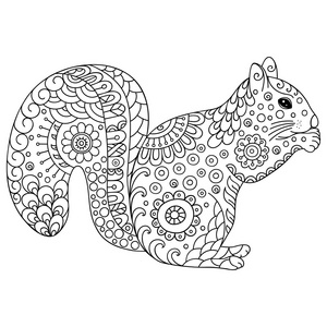 l纹身zentangle 程式化的松鼠.草绘着色书, 海报, 打印或纹身.