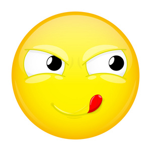 舔嘴唇表情符号.良好的情感.美味的图释.矢量图的微笑图标照片