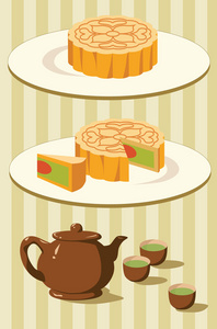 矢量图月饼和绿茶为中秋节图片
