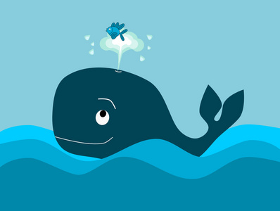 大鲸鱼和小鱼可爱卡通有趣的插图插画