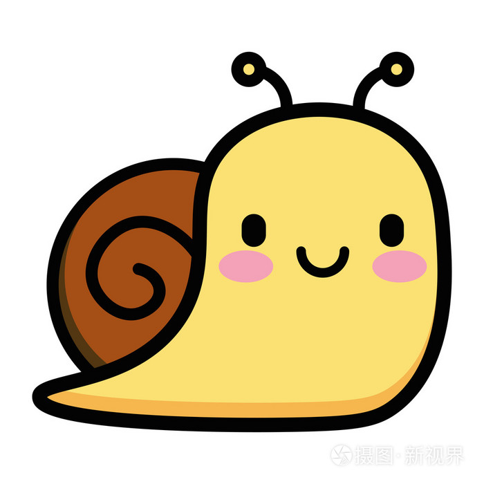 可爱的卡通蜗牛在白色背景上孤立