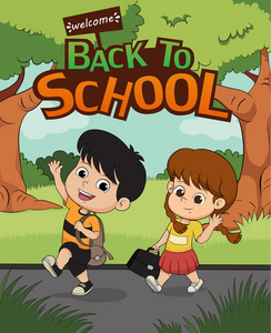 欢迎回到 school.kid 步行去学校照片