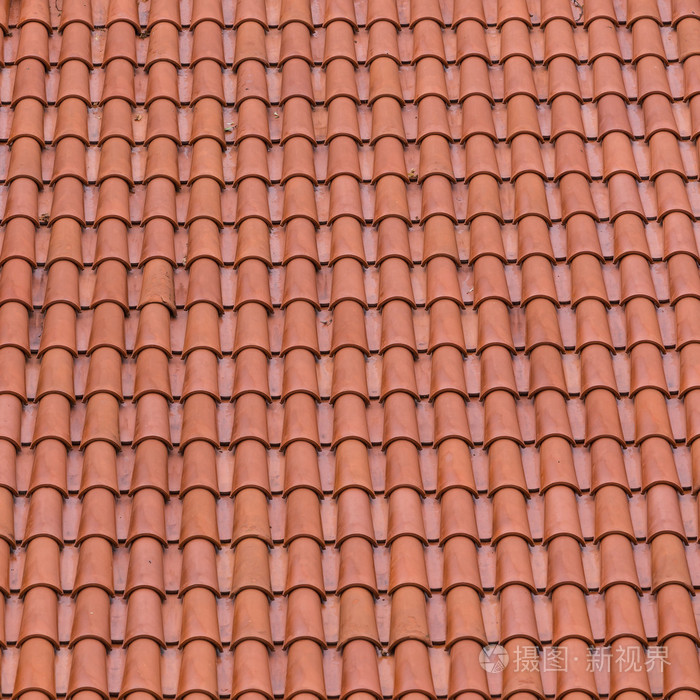 红粘土屋顶瓦片的特写