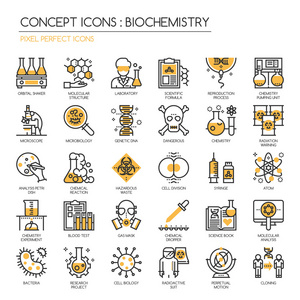 生物化学薄线和像素完美图标图片