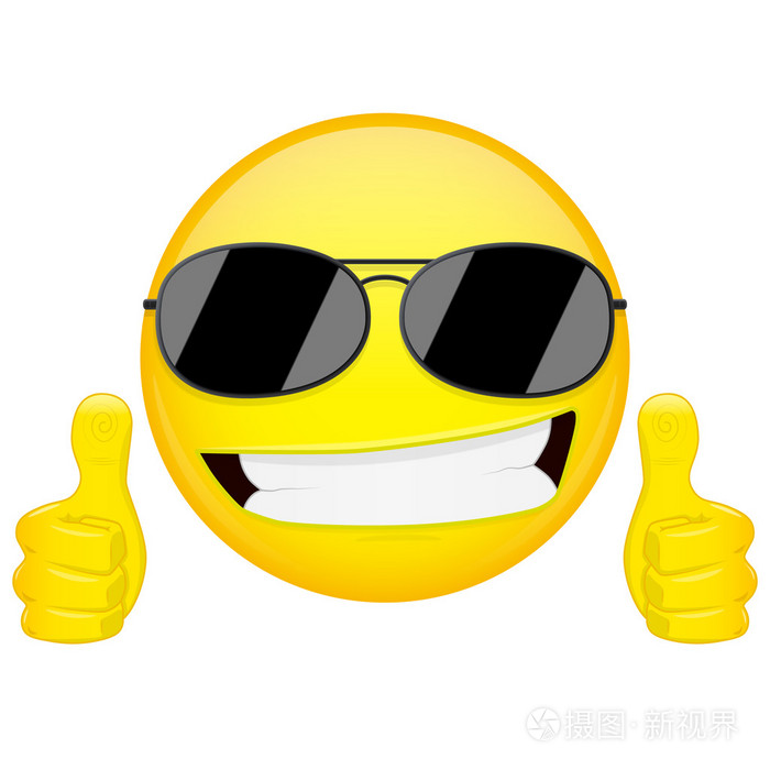 好主意表情符号情感竖起大拇指很酷的家伙用太阳镜图释矢量图的微笑