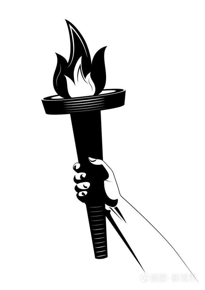 矢量图的火炬在白色背景上孤立的人的胳膊图标