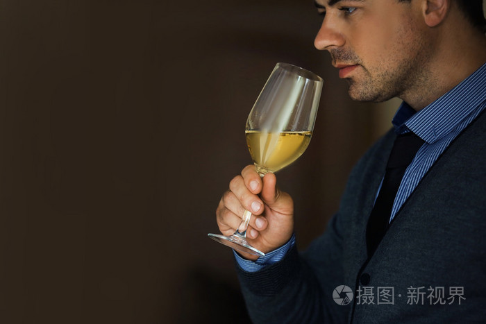英俊的男人,品尝葡萄酒