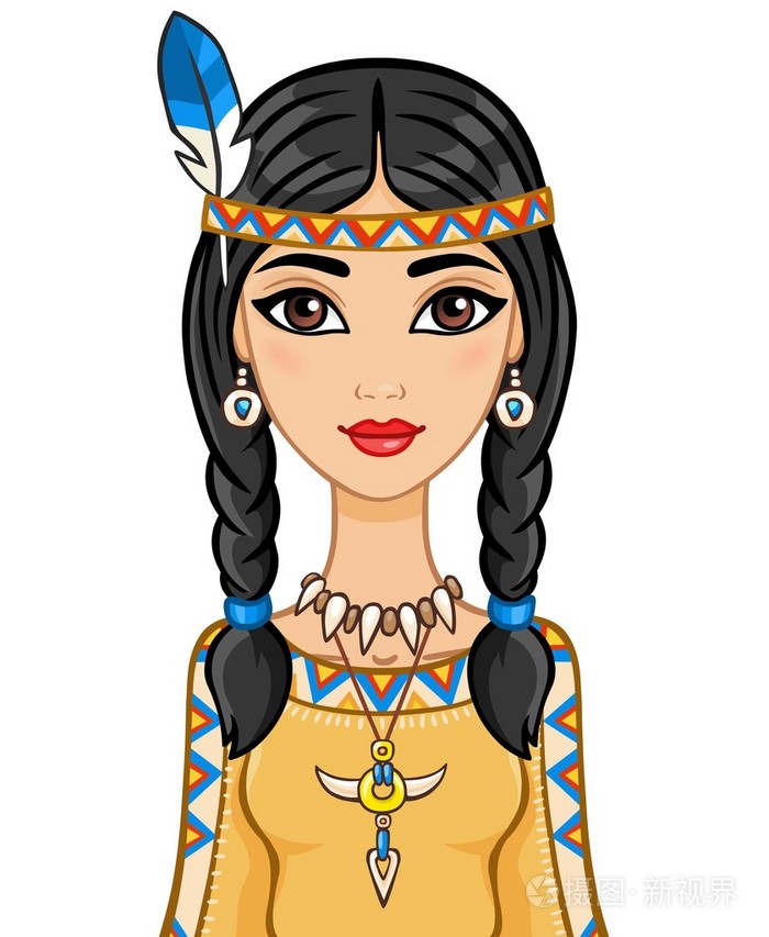 穿着美国印第安人衣服的迷人女孩向量