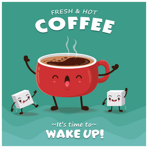 复古咖啡海报设计矢量咖啡字符图片