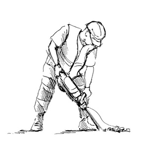 手绘劳动工人手绘工人用电钻照片