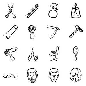 头发切割剪刀涂鸦涂鸦的理发师店图标照片