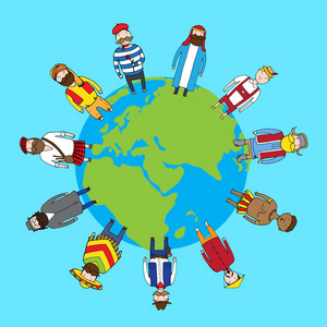 在地球上的非洲站在和平在地球上的不同国籍人照片