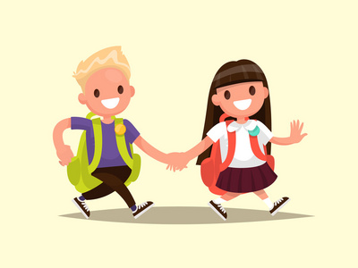 学生小学.男生和女生去一起插画