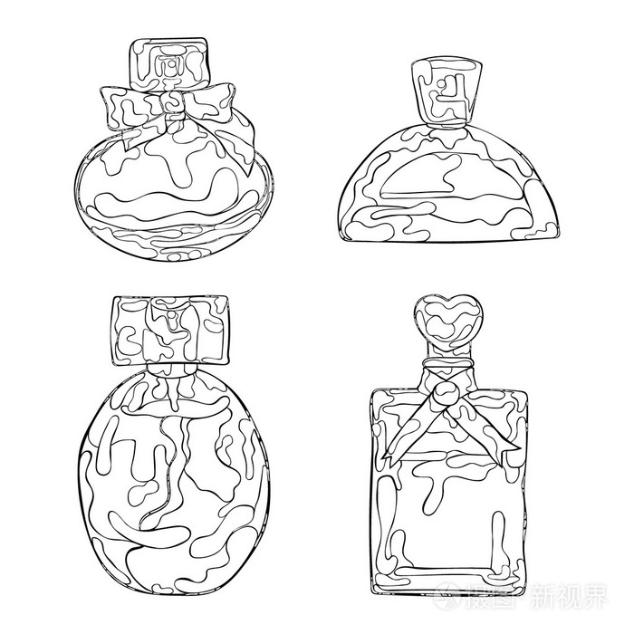 香水美丽的小瓶白色背景上的孤立的矢量对象