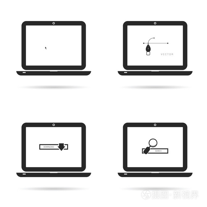 设置在白黑颜色图示中的笔记本电脑技术