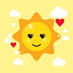 太阳黄卡瓦伊卡通快乐可爱图标. 矢量图形照片