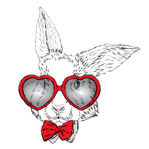 兔子戴着领带和眼镜. 圣瓦伦丁节. 卡.照片