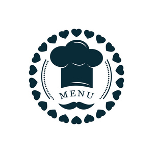 厨师帽与胡子徽标厨师徽标, 厨师徽章, 厨师在烹饪帽, 烹饪徽标, 矢量