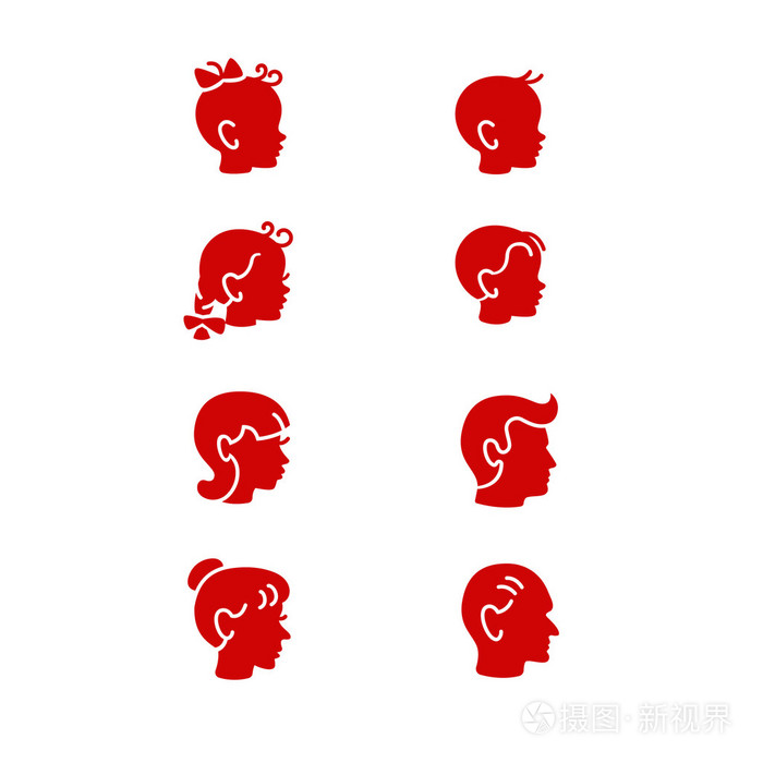 在不同年龄的人们头脑的标志符号图标