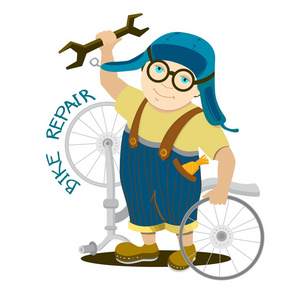 骑单车的男孩自行车修理照片