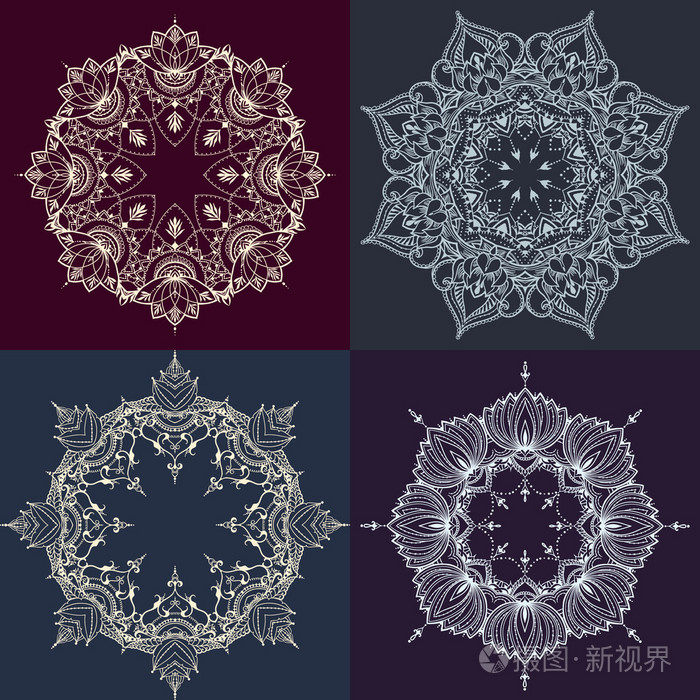 在东方风格圆形图案的手绘莲花插画-正版商用图片1p18o9-摄图新视界