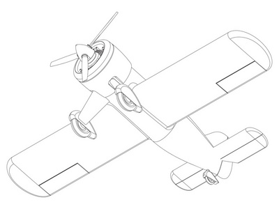 矢量孤立的螺旋桨飞机绘图插画