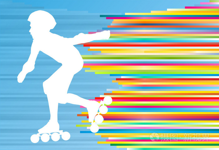 男孩驾驶旱冰抽象矢量背景