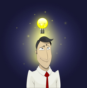 灯泡的卡通漫画的人的头上照片