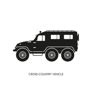 在白色背景上的越野车辆的轮廓a