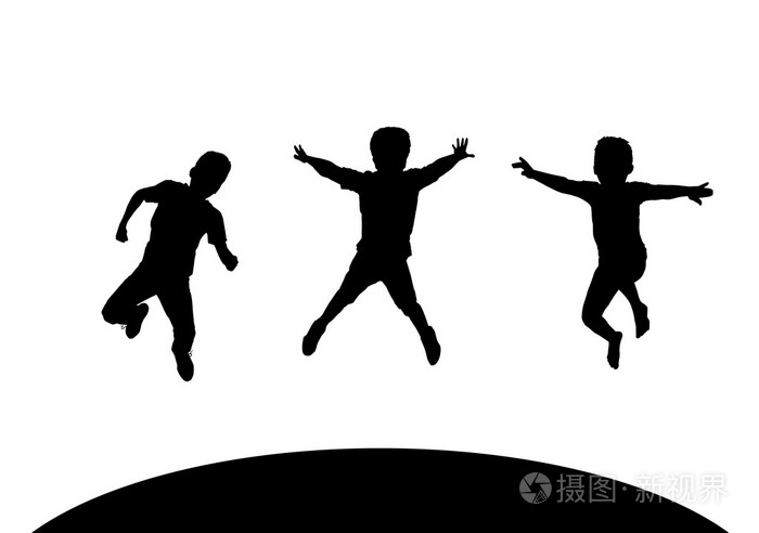 孩子们孩子们跳了起来孩子们的剪影动作运动男孩跳跳