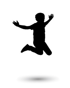 孩子们跳了起来. 孩子们的剪影. 动作运动. 男孩跳跳照片