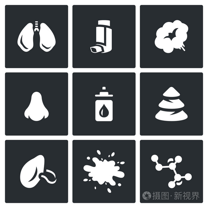 向量组的呼吸道疾病图标哮喘吸烟过敏药物云杉流感免疫