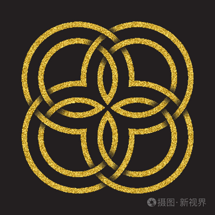 金闪闪发光符号在四片花瓣曼荼罗形式