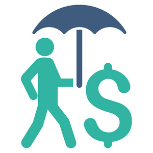 步行商人与雨伞扁平字形图标图片