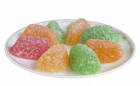 果子冻在板上的甜的水果果冻照片