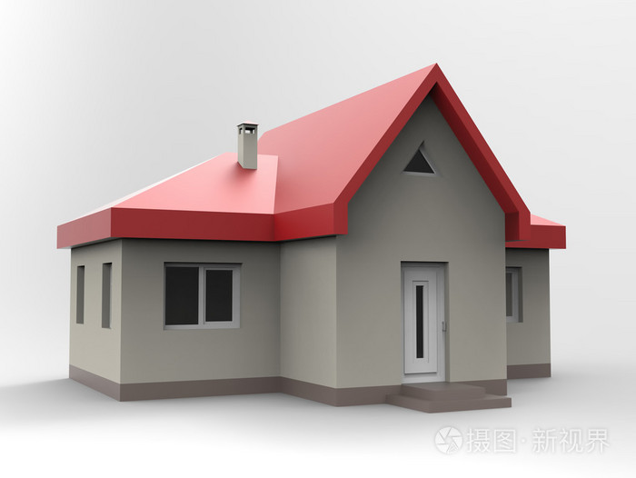 带有红色的屋顶和黑色的墙壁的小房子。3d 图
