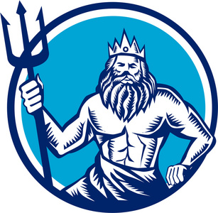 波塞冬三叉戟圆木刻照片