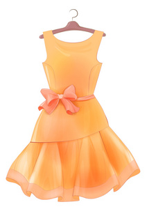 复古橙色真丝裙粉红蝴蝶结图片