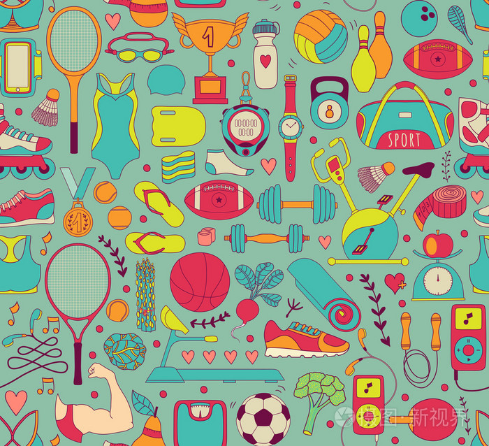 涂鸦运动元素.矢量图