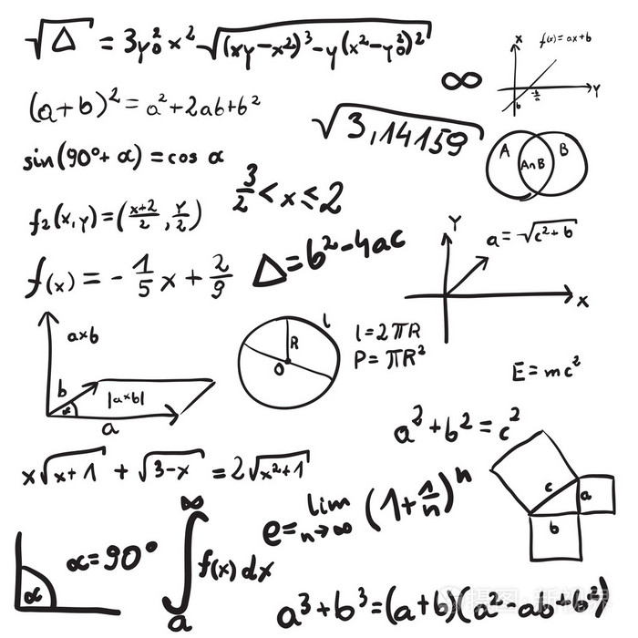 矢量图的数学涂鸦孤立对白色