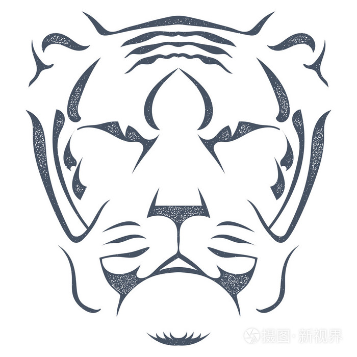 白色背景上孤立的虎头黑色轮廓素描