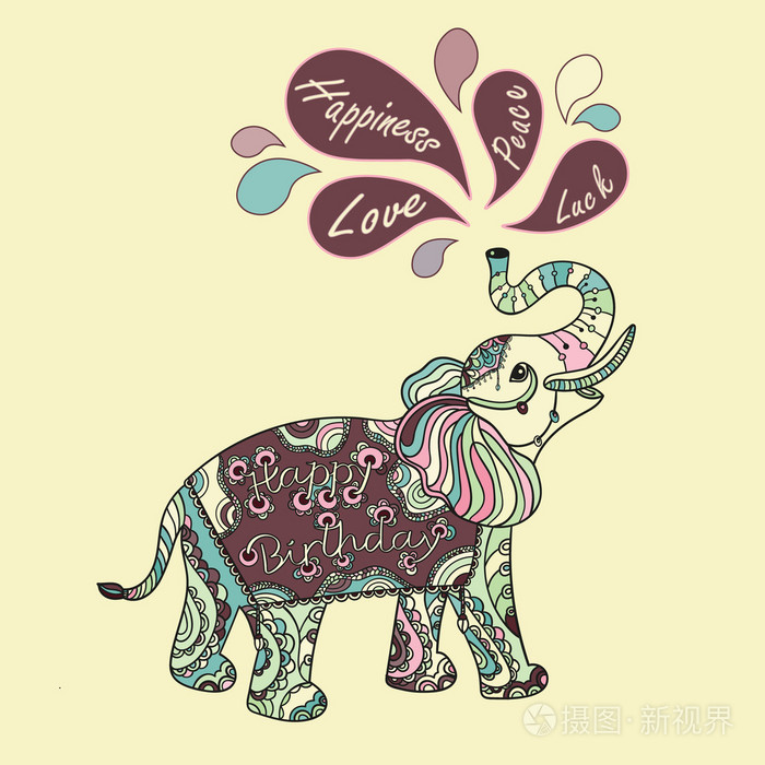 程式化的幻想图案大象插画-正版商用图片1p3c8l-摄图新视界