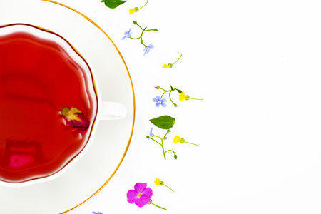 红玫瑰木槿花茶与花图片