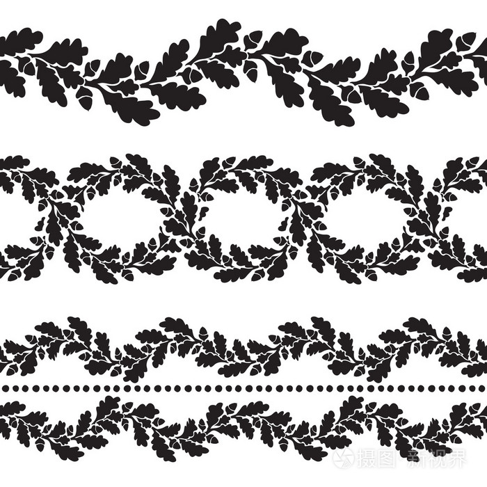 在不同形状的剪影橡木花圈