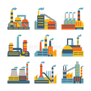 城市景观 重的 制造业 公司 能量 象形图 偶像 插图 环境