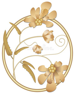 胸针宝石主题在黄金圈与花，芽和芽
