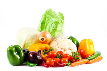 不同的蔬菜分离在白色背景的不同蔬菜
